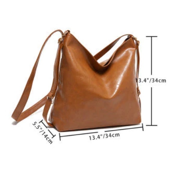 Cognac Faux Leather Crossbody/Back Pack - Picture 3 of 5